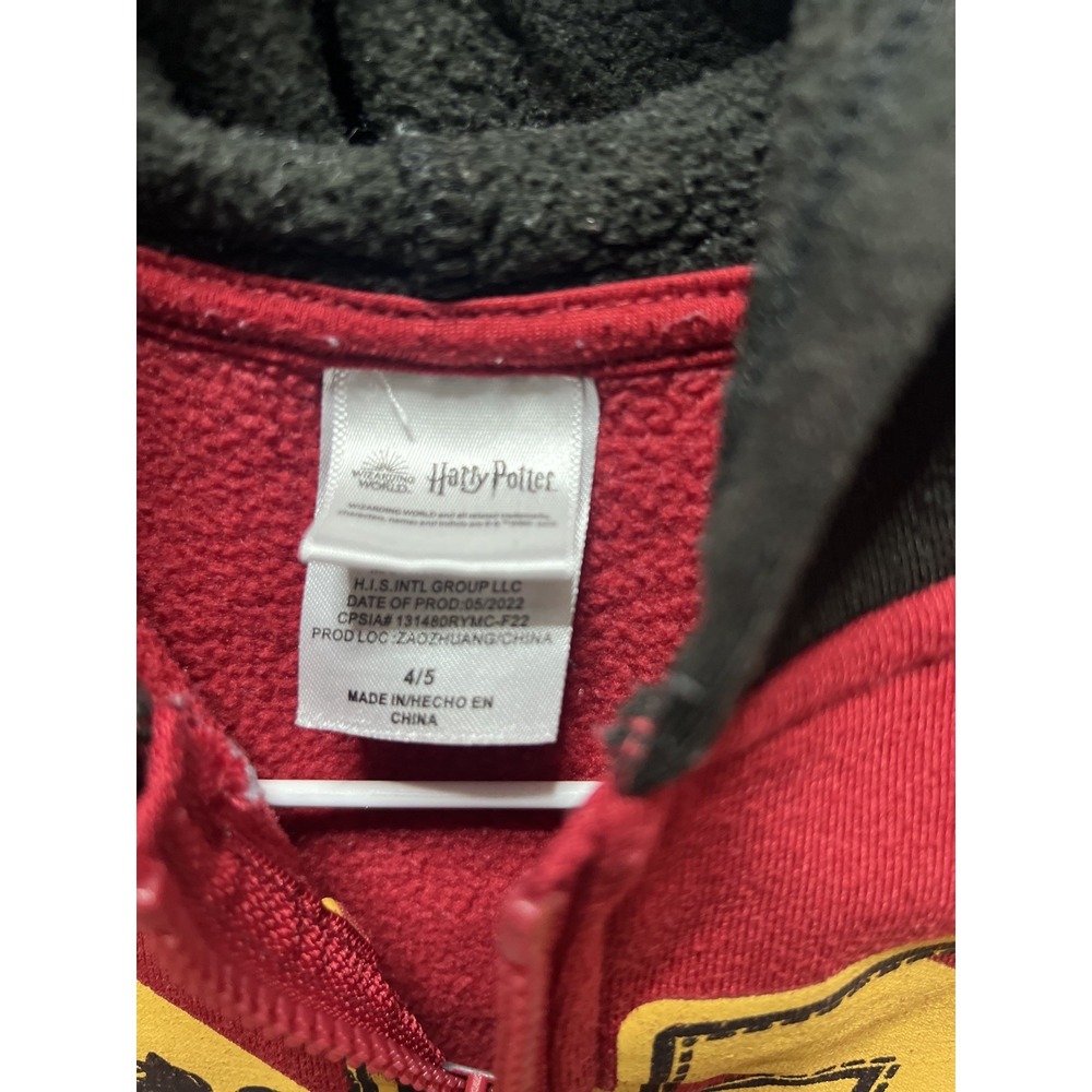 Harry Potter Gryffindor Jacket Hoodie Kids Size 4/5 Red & Black - Picture 6 of 8